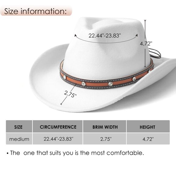 8232 Classic Western Felt Cowboy Cowgirl Hat For Women Men Wide Brim Belt